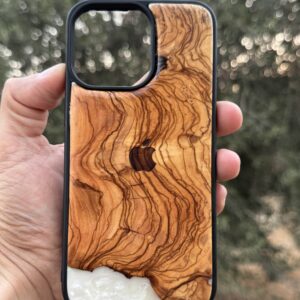 Cover case from olive wood and epoxy resin for iPhone 15 Pro max