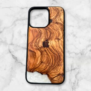 Cover case from olive wood and epoxy resin for iPhone 15 Pro max