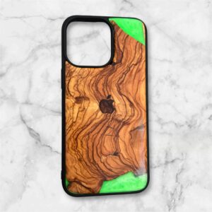Cover case from olive wood and epoxy resin for iPhone 15 pro max