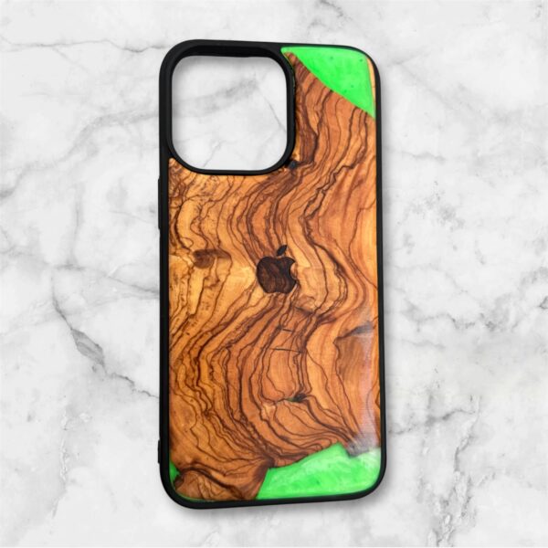 Cover case from olive wood and epoxy resin for iPhone 15 pro max